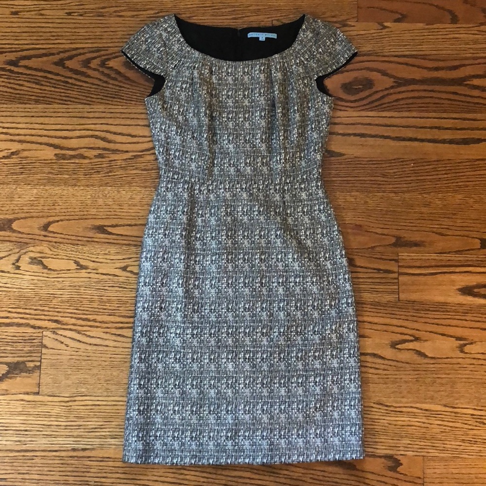 Sz 2 ANTONIO MELANI cap sleeve dress black tweed